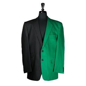 Mens Blazer Black Green Pinstripe Contrast Dress Formal Jacket Sport Coat 44R